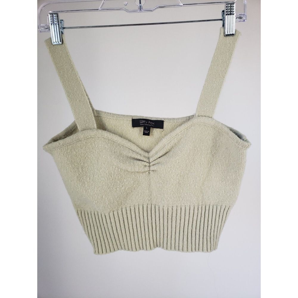 Witty Fox Light Green Sage Soft Ribbed Knit Crop Top Size Large Center Stretch